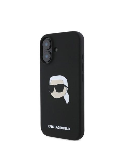 Karl Lagerfeld Silicone KL Head Print Apple iPhone 16 hátlap tok, fekete KLHMP16SSKHPPLK