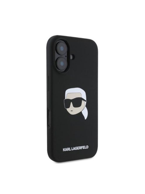 Karl Lagerfeld Silicone KL Head Print Apple iPhone 16 hátlap tok, fekete KLHMP16SSKHPPLK