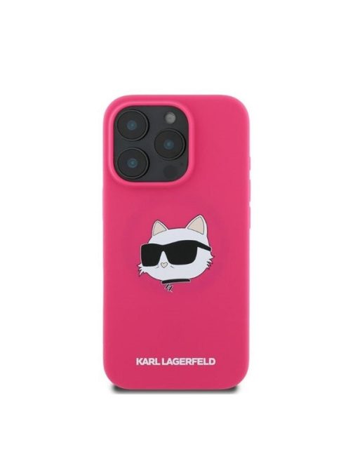 Karl Lagerfeld  Silicone Choupette Head Print Apple iPhone 16 Pro Max Magsafe kompatibilis hátlap tok, rózsaszín 