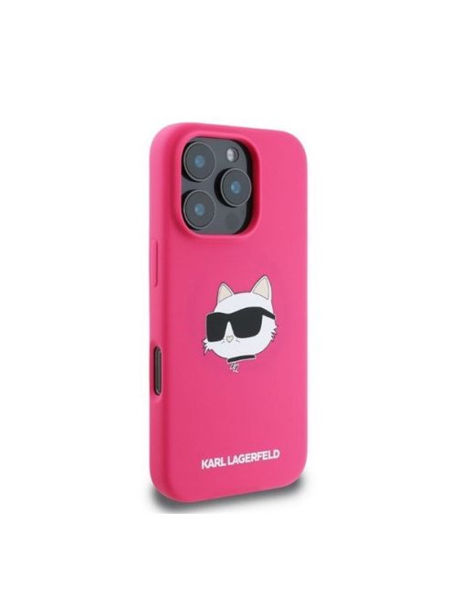 Karl Lagerfeld  Silicone Choupette Head Print Apple iPhone 16 Pro Max Magsafe kompatibilis hátlap tok, rózsaszín 