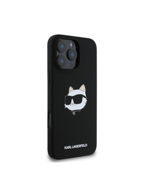 Karl Lagerfeld  Silicone Choupette Head Print Apple iPhone 16 Pro Max Magsafe kompatibilis hátlap tok, fekete 