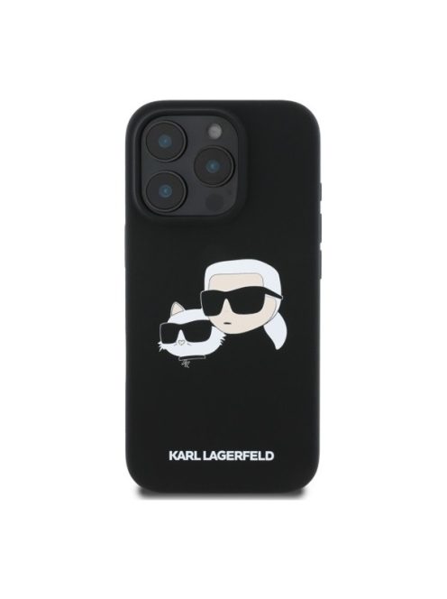 Karl Lagerfeld Silicone Double Heads Print Apple iPhone 16 Pro Max Magsafe kompatibilis hátlap tok, fekete