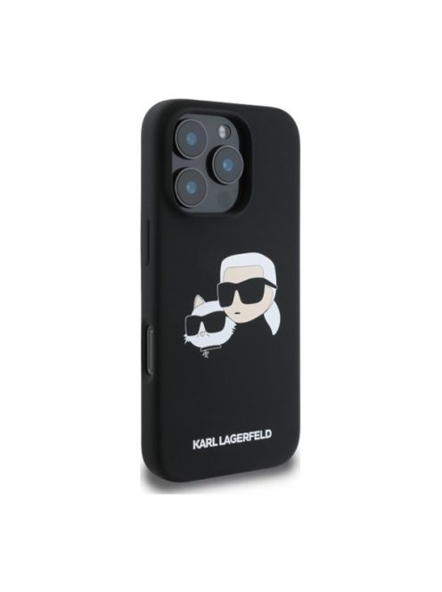 Karl Lagerfeld Silicone Double Heads Print Apple iPhone 16 Pro Max Magsafe kompatibilis hátlap tok, fekete