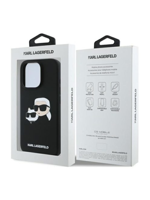Karl Lagerfeld Silicone Double Heads Print Apple iPhone 16 Pro Max Magsafe kompatibilis hátlap tok, fekete